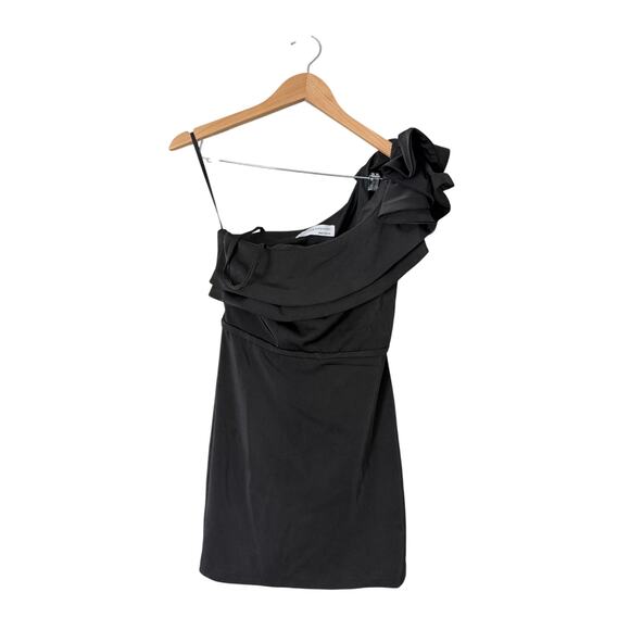 Mac Duggal Dress Size 4 Womens Ieena One Shoulder Ruffle Black A-line Mini NEW - Picture 3 of 8